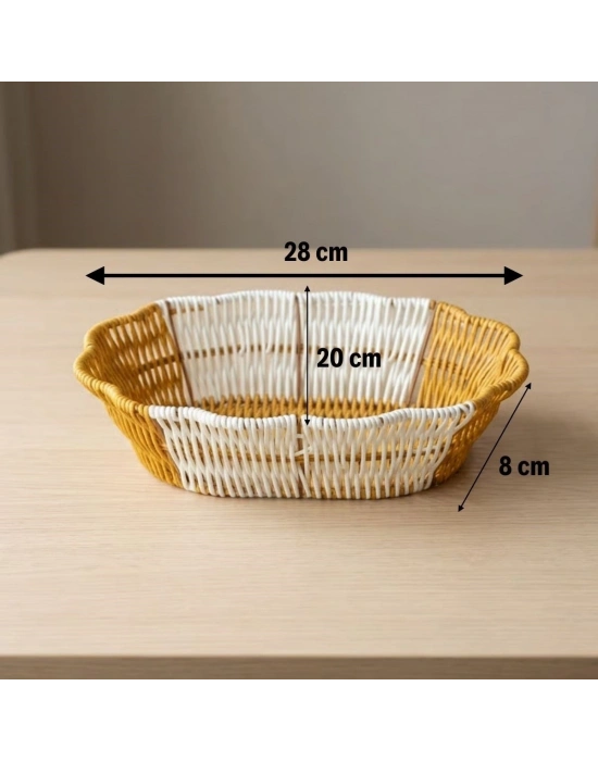 ®  Oval Çift Renkli Plastik Rattan Ekmek ve Meyve Sepeti - Çok Amaçlı Banyo ve Mutfak Düzenleyici - Yıkanabilir Dekoratif Tezgâh Üstü Organizer