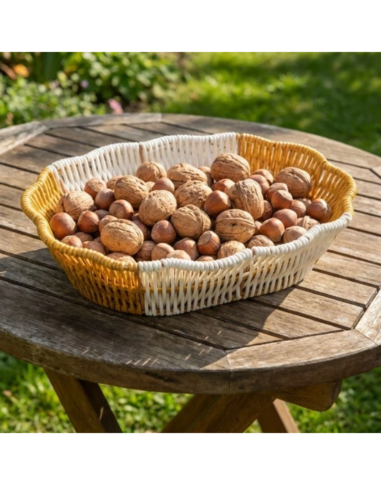 ®  Oval Çift Renkli Plastik Rattan Ekmek ve Meyve Sepeti - Çok Amaçlı Banyo ve Mutfak Düzenleyici - Yıkanabilir Dekoratif Tezgâh Üstü Organizer