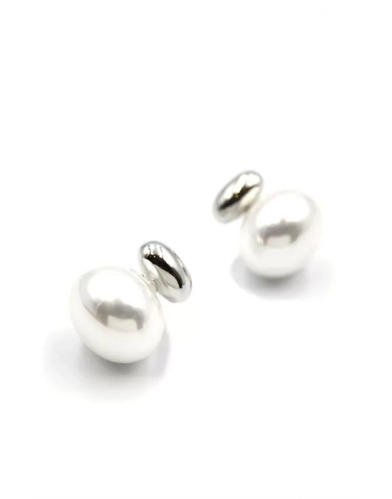 Oval İnci Küpe - Gümüş