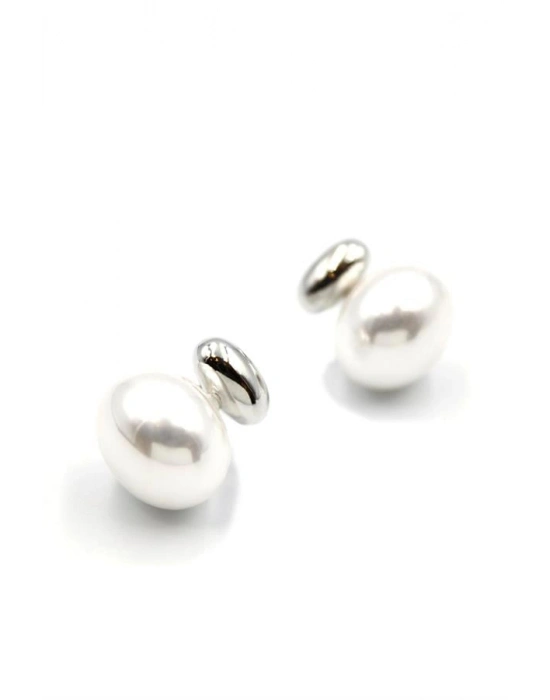 Oval İnci Küpe - Gümüş