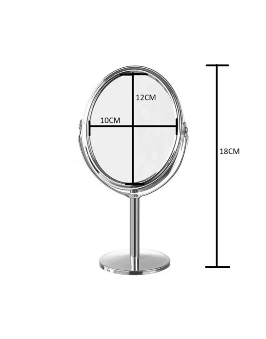 ® Oval Masaüstü Ayaklı 360° Dönebilen çift taraflı büyüteçli krom ayna 18X10cm