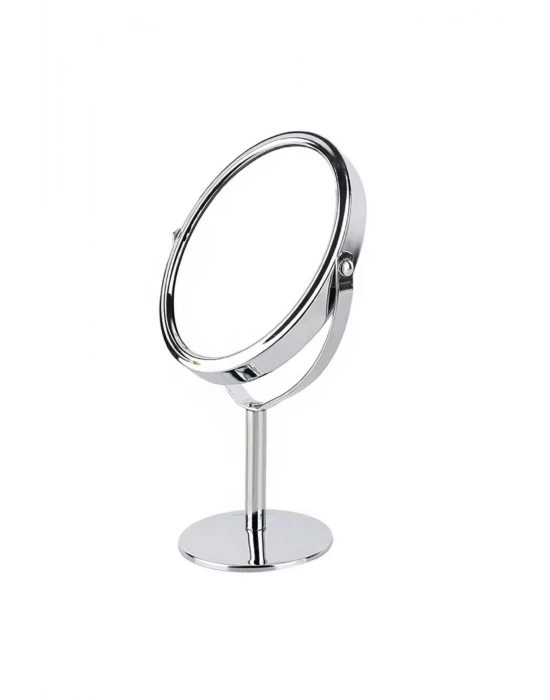 ® Oval Masaüstü Ayaklı 360° Dönebilen çift taraflı büyüteçli krom ayna 18X10cm