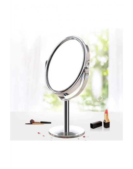 ® Oval Masaüstü Ayaklı 360° Dönebilen çift taraflı büyüteçli krom ayna 18X10cm