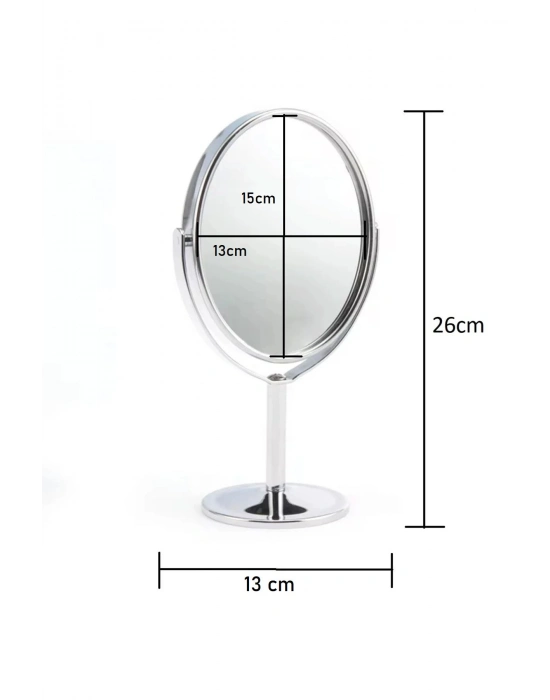 ® Oval Masaüstü Ayaklı 360° Dönebilen, İşyeri, Seyahat İçin Mini Krom Ayna 15X25CM
