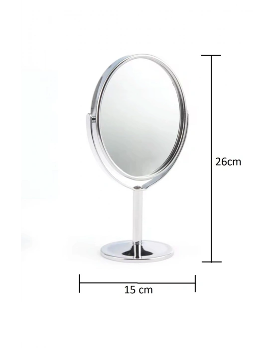® Oval Masaüstü Ayaklı 360° Dönebilen, İşyeri, Seyahat İçin Mini Krom Ayna 15X25CM