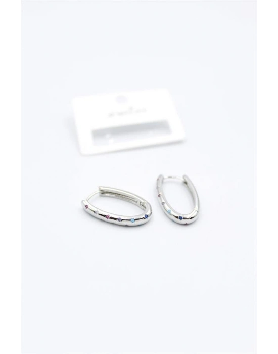 Oval Taşlı Küpe - Gümüş