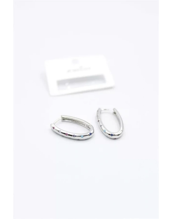 Oval Taşlı Küpe - Gümüş