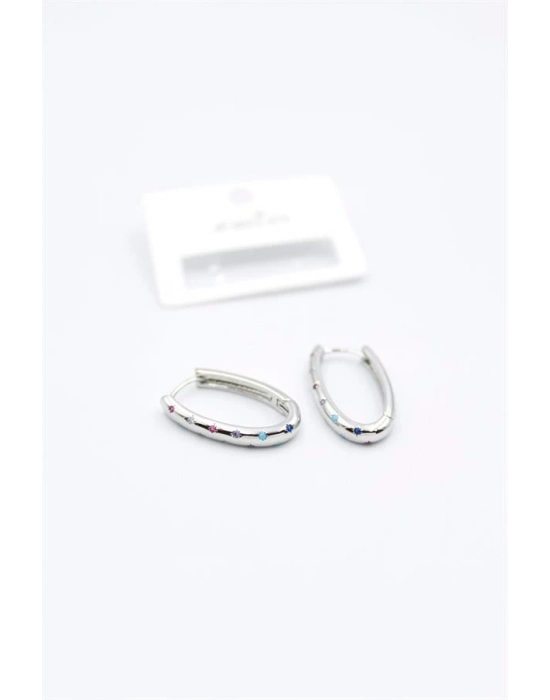 Oval Taşlı Küpe - Gümüş