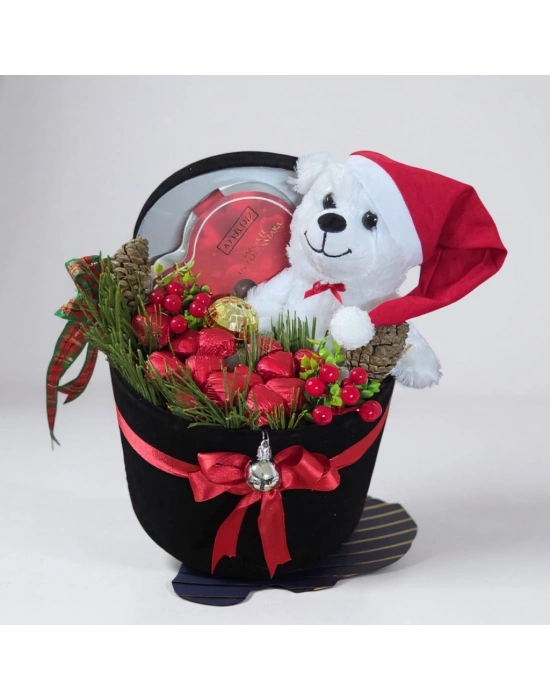 Oval Yılbaşı Hediye Kutusu – Peluş Ayılı