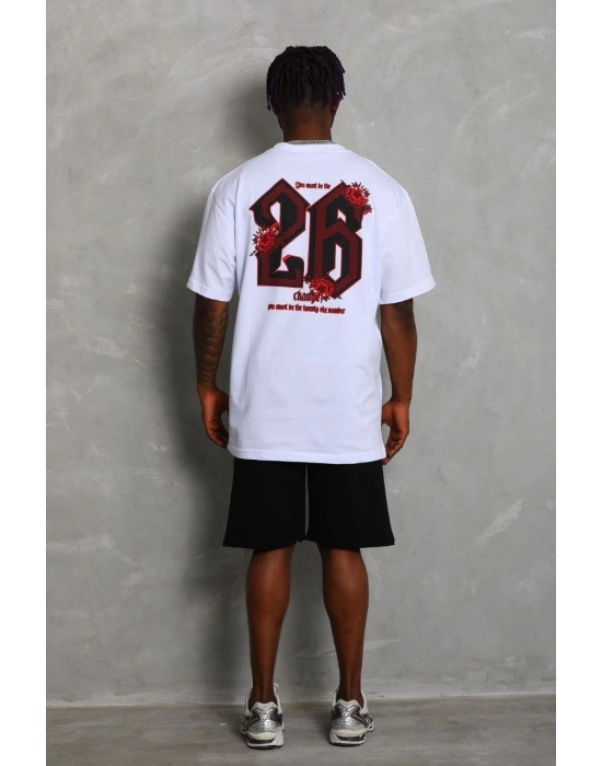 Oversize Baskılı Bisiklet Yaka T-Shirt - Beyaz -