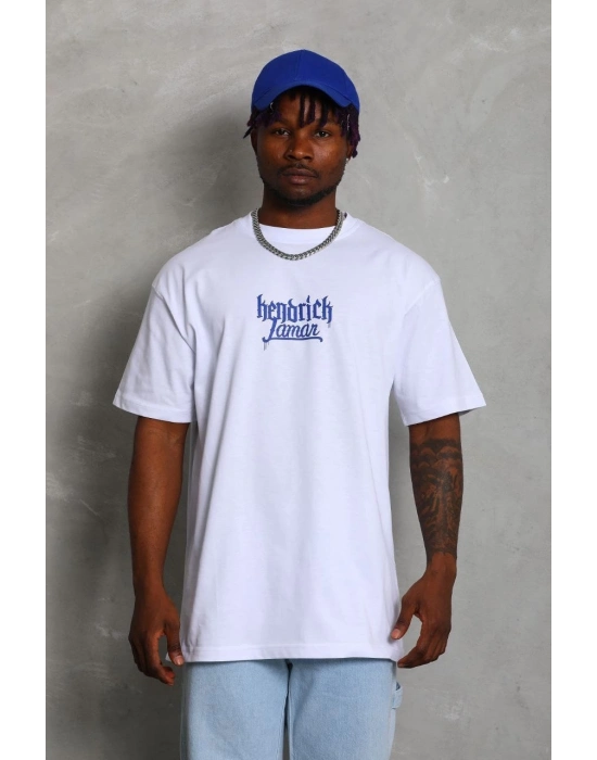 Oversize Baskılı Bisiklet Yaka T-Shirt - Beyaz -