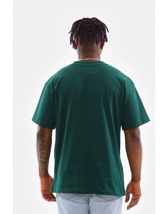 Oversize Düz Bisiklet Yaka T-Shirt - Koyu Yeşili