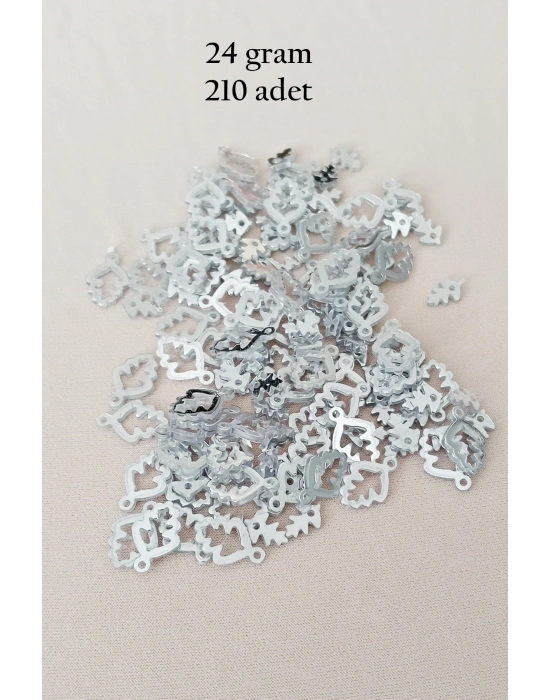 Oya Abiye Bileklik Kolye Pleksi Metalik Plastik Pul Gümüş Renk 24 gram 210 adet - BNC573