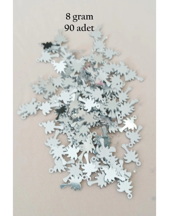 Oya Abiye Bileklik Kolye Pleksi Metalik Plastik Pul Gümüş Renk 8 gram 90 adet - BNC506