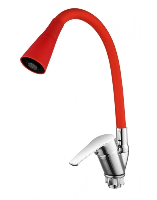 Oynar Başlıklı Çelik Spiral Üzeri Silikon Kaplama Musluk Başlığı Kobra Fonksiyonlu Musluk - Kırmızı