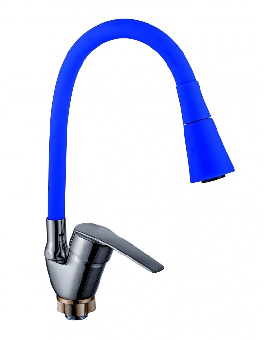 Oynar Başlıklı Çelik Spiral Üzeri Silikon Kaplama Musluk Başlığı Kobra Fonksiyonlu Musluk - Mavi