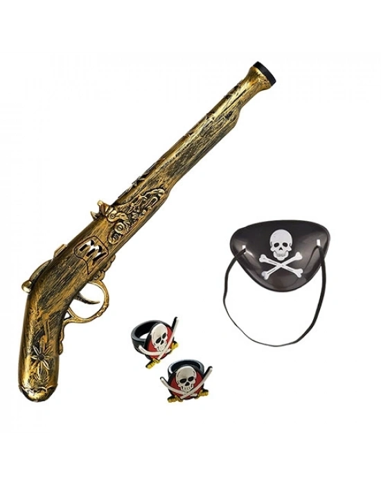 ® Oyuncak Korsan Tabancası Korsan Maskesi ve 2 Adet Korsan Yüzüğü Seti