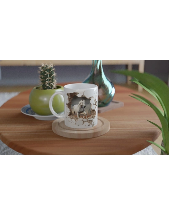 Özgürlüğe Koşan Beyaz At Baskılı Kupa Bardak