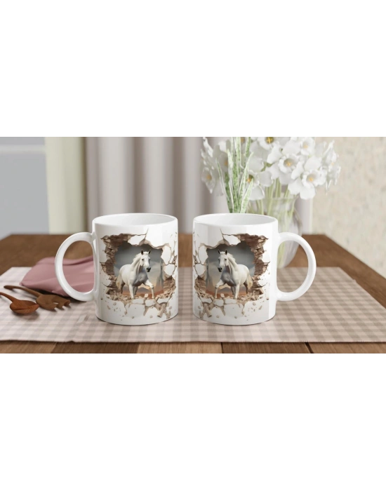 Özgürlüğe Koşan Beyaz At Baskılı Kupa Bardak