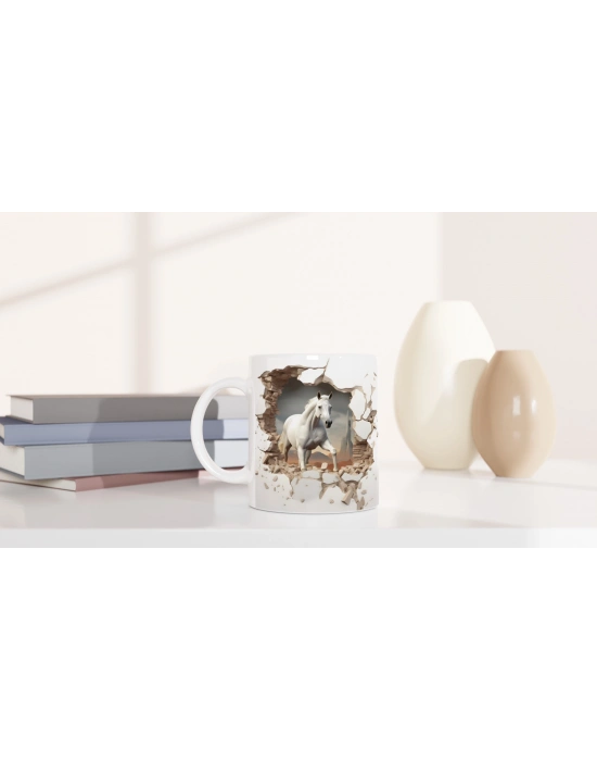 Özgürlüğe Koşan Beyaz At Baskılı Kupa Bardak