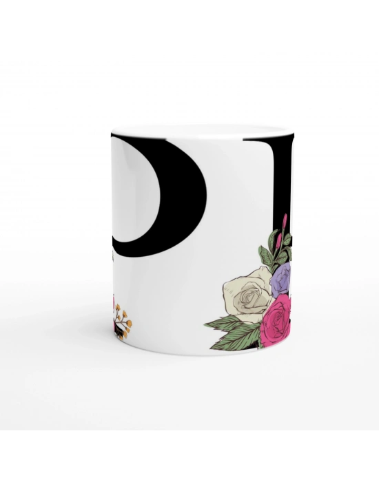 P Harfi Çiçek Süslemeli Harfli Kupa Bardak