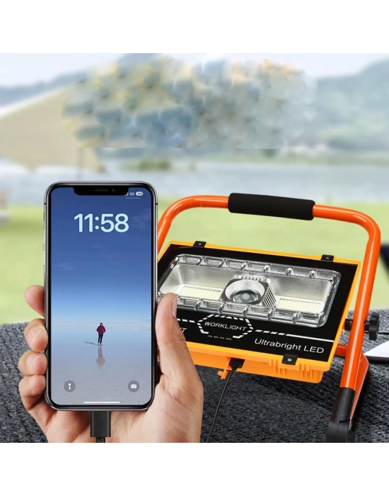 P70 Led Solar Panel Şarjlı Taşınabilir Projektör 176 Smd + Yan Led Wt-734