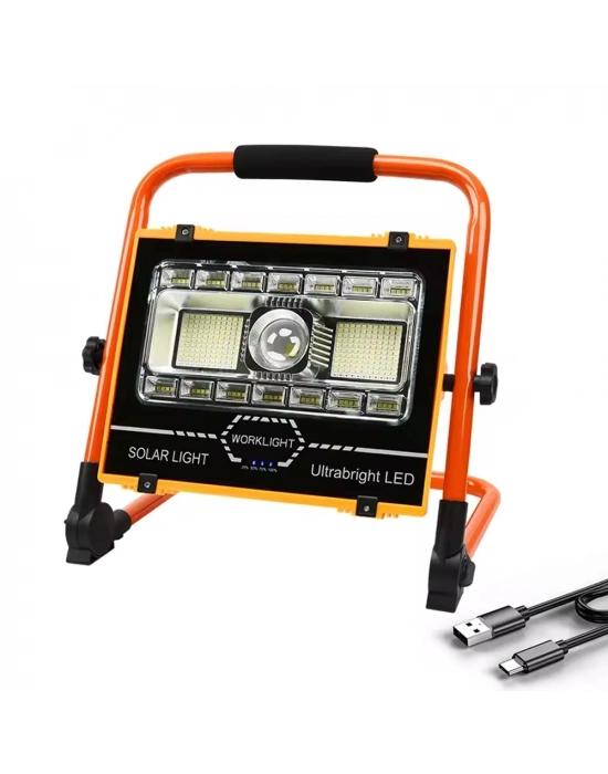 P70 Led Solar Panel Şarjlı Taşınabilir Projektör 176 Smd + Yan Led Wt-734