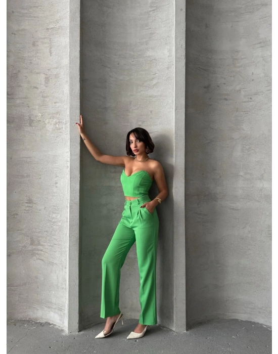Palazzo pantolonlu alt üst takım yeşil