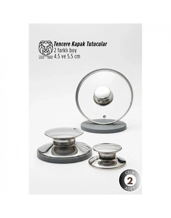 ® Paloma Serisi 2’li Paslanmaz Çelik Lüks Tencere Kapağı Tutucu Seti - 4.5- 5.5 cm Universal