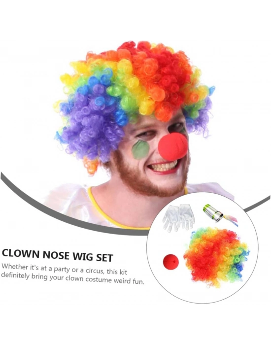 Palyaço Saç, Burun, Eldiven, Baston Seti 4lü