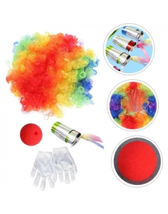 Palyaço Saç, Burun, Eldiven, Baston Seti 4lü