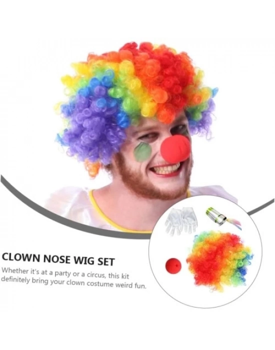 Palyaço Saç, Burun, Eldiven, Baston Seti 4lü