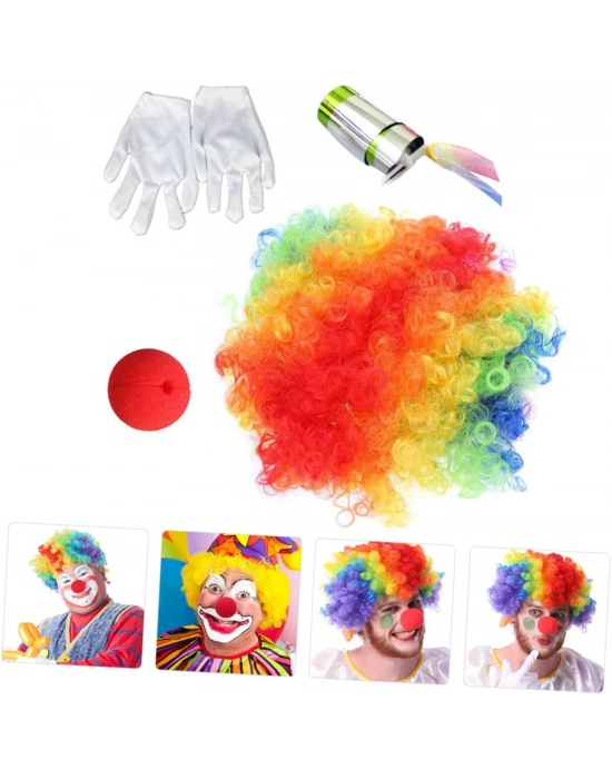Palyaço Saç Palyaço Burun Palyaço Eldiven Palyaço Sihirli Baston 4 Lü Seti