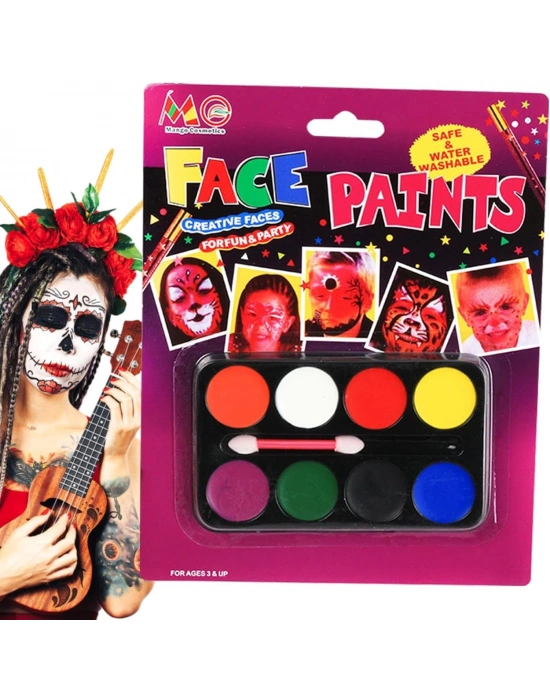 Palyaço Yüz Boyama Seti Fırçalı Makyaj Boyama Seti 8 Renk