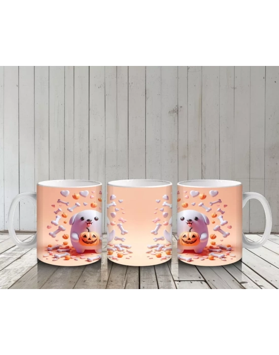 Pamuk Şeker Desenli Sevimli Cadı Figürlü Renkli Cadılar Bayramı Baskılı Kupa Bardak