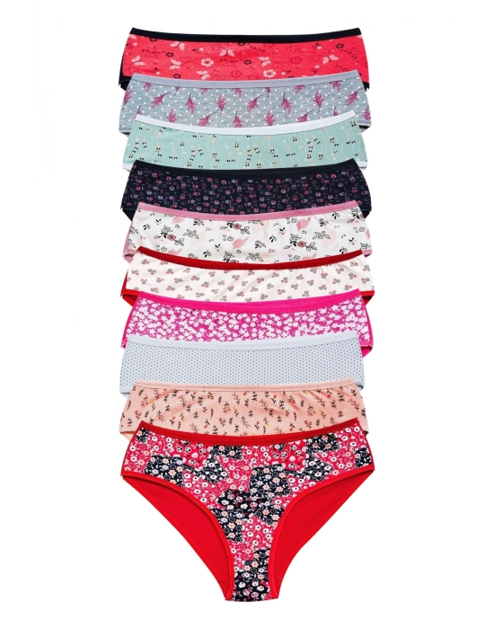 Pamuklu Geniş Kenarlı Likralı Desenli Bato Kadın Külot 10lu paket