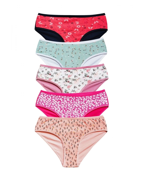 Pamuklu Geniş Kenarlı Likralı Desenli Bato Kadın Külot 5li Paket Set 2