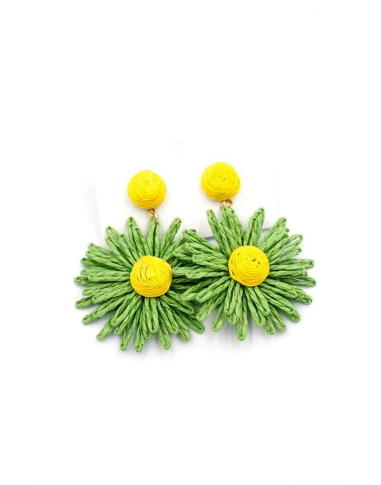 Papatya Hasır Küpe - Yeşil