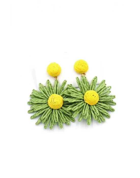 Papatya Hasır Küpe - Yeşil