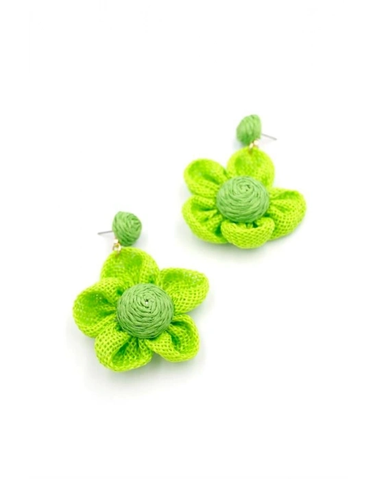 Papatya Hasır Küpe - Yeşil