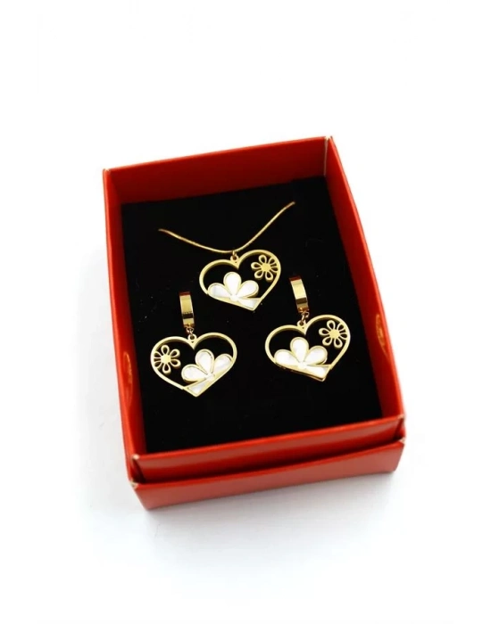 Papatya Kalp Set Kolye - Altın