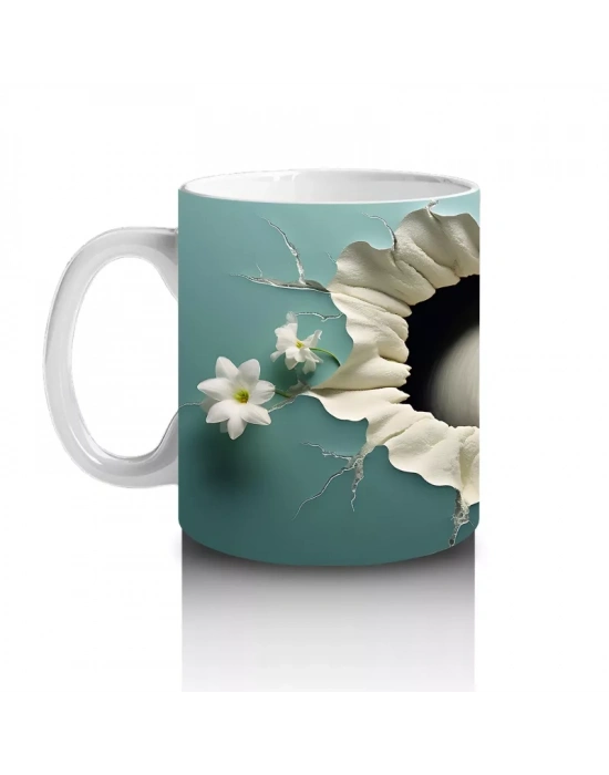 Papatya Yanında Çatlak Duvar Arasında Deniz İneği - Baskılı kahve kupası