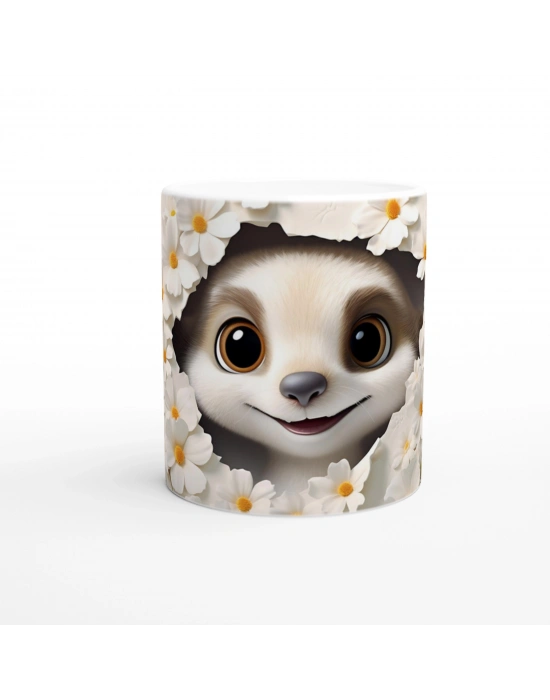 Papatyalar Arasında Gülümseyen Surikat Temalı Baskılı Kupa Bardak