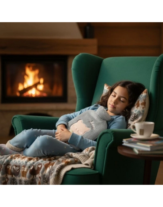 Papyonlu Kedi Figürlü Mavi Peluş Sıcak Su Torbası 1 Litre