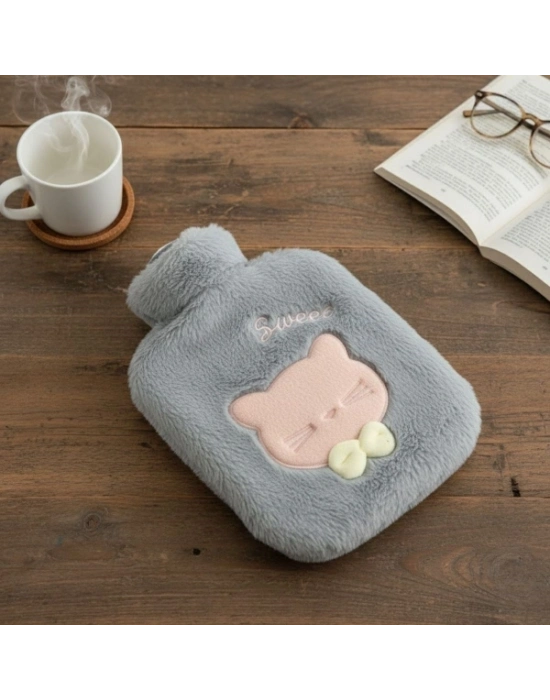 Papyonlu Kedi Figürlü Mavi Peluş Sıcak Su Torbası 1 Litre