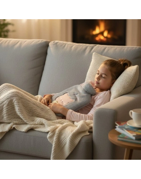 Papyonlu Kedi Figürlü Mavi Peluş Sıcak Su Torbası 1 Litre