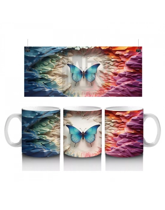 Parlak Işıklarla Çevrelenmiş Mavi Kelebek – Baskılı Kupa
