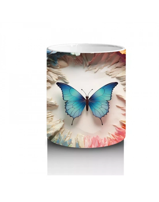 Parlak Işıklarla Çevrelenmiş Mavi Kelebek – Baskılı Kupa