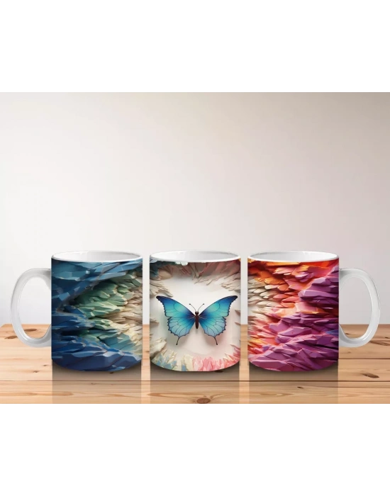 Parlak Işıklarla Çevrelenmiş Mavi Kelebek – Baskılı Kupa