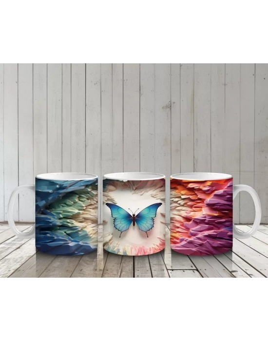 Parlak Işıklarla Çevrelenmiş Mavi Kelebek – Baskılı Kupa